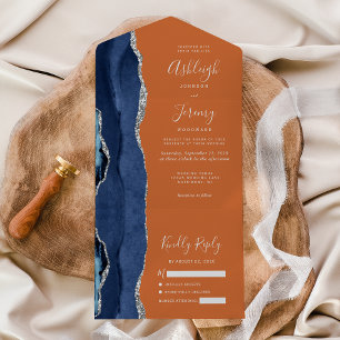 Casamento Laranja Ágata Azul Marinho Prata