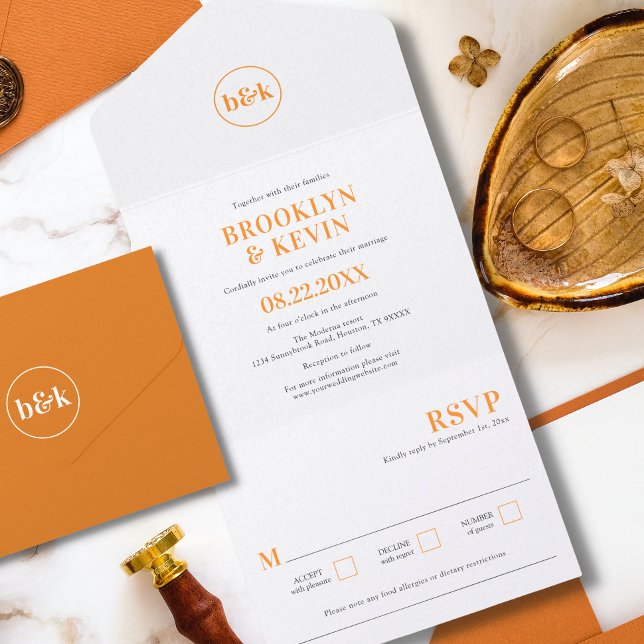 Casamento Laranja Minimalista Moderno Brilho (Criador carregado)