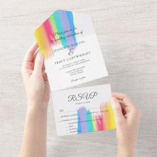 Casamento LGBTQ e RSVP do Rainbow Watercolor