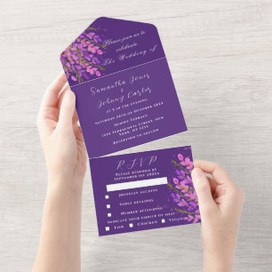 Casamento Lilático Floral Púrpura De Aquarela Eleg
