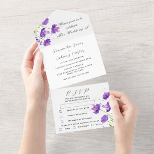Casamento Lilático Floral Púrpura De Aquarela Eleg