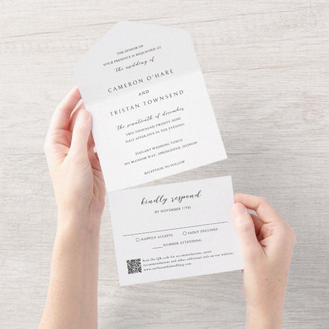Casamento Limpo de Código QR Branco e Preto Simple (Aba destacável)