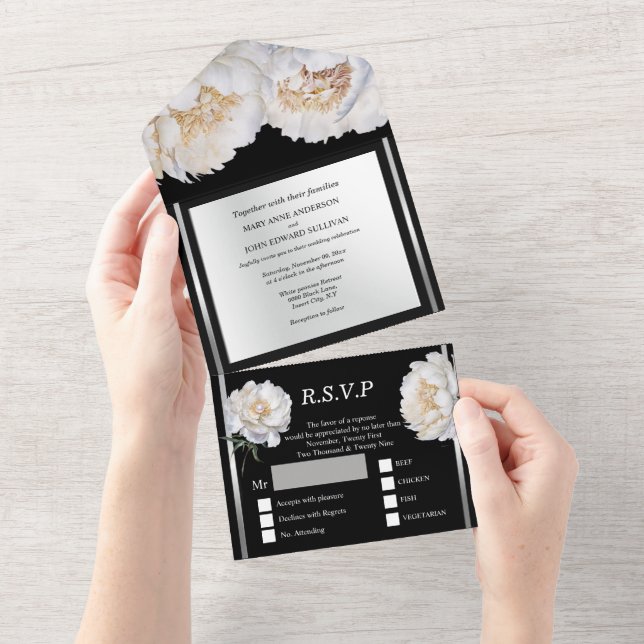 Casamento luxuoso de flores florais de prata preta (Aba destacável)