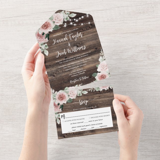 Casamento Luz de Corda Eucalyptus Floral Rosa Rúst (Aba destacável)