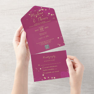 Casamento magenta e Dourado com RSVP de Código QR