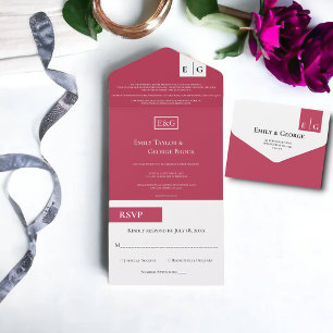 Casamento Magenta Monograma de Script Moderno Eleg