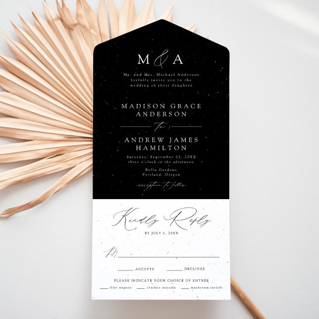 Casamento Manchado de Preto e Branco Moderno e Ele (Criador carregado)