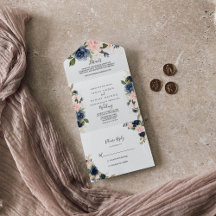 Casamento Marinho Floral Dourado Azul-Cor-de-Rosa-