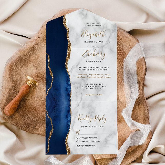 Casamento Mármore Azul Naval Dourado Moderno (Criador carregado)