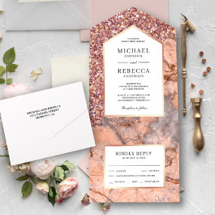 Casamento Mármore Rosa com Brilho em Dourado Rosad