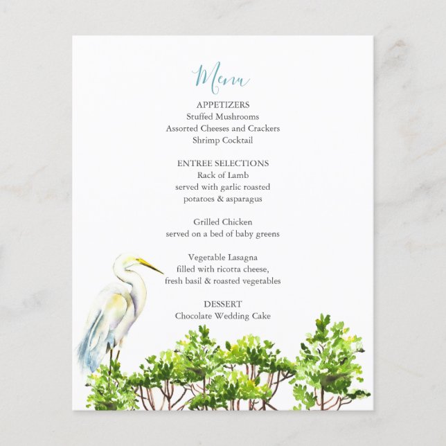 Casamento Menus Elegante Excelente White Heron Man (Frente)