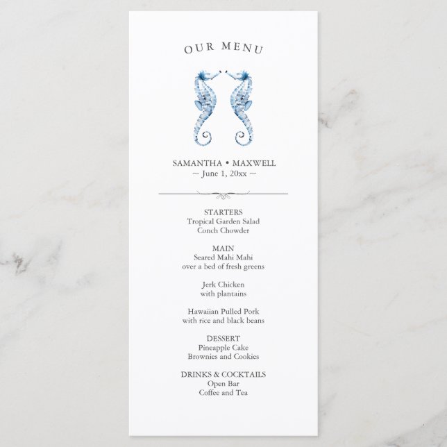 Casamento Menus Simple Watercolor Seaeques (Frente)