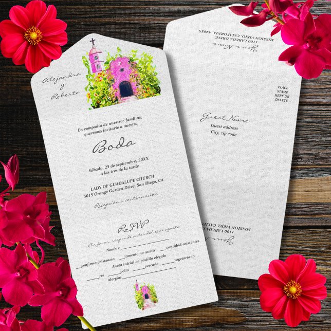 Casamento Mexicano com Capela Rosa Watercolor (Criador carregado)