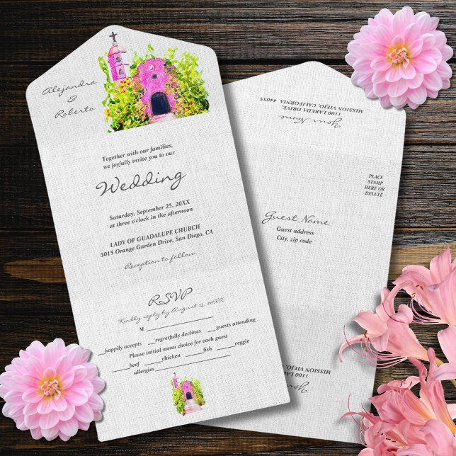 Casamento Mexicano com Capela Rosa Watercolor (Criador carregado)