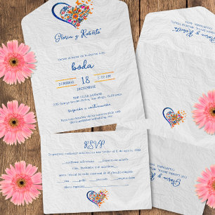 Casamento Mexicano Coração Floral Colorida