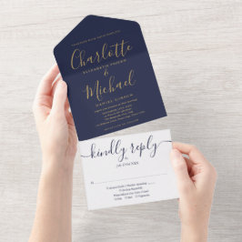 Casamento Minimalista Azul Marinho Elegante Dourad