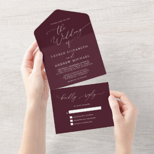 Casamento Minimalista Burgundy Tudo Em Um Convite