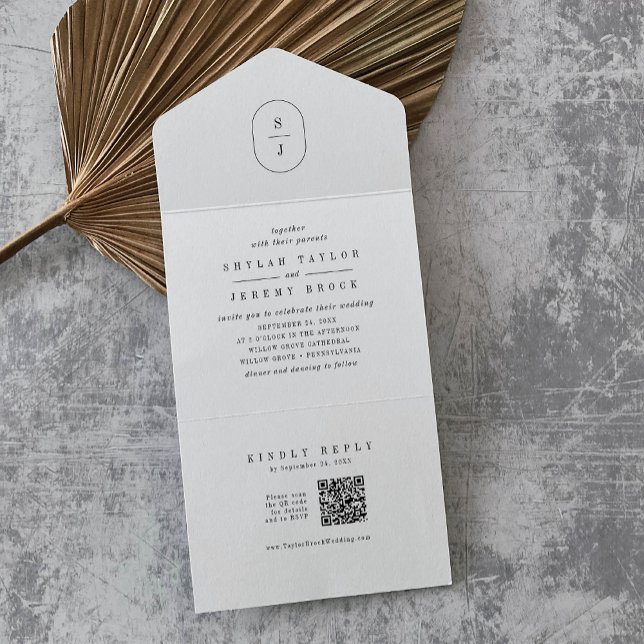 Casamento Minimalista Clássico Único do Código QR  (SHYLAH QR Code Unique Classic Minimalist Wedding All In One Invitation)