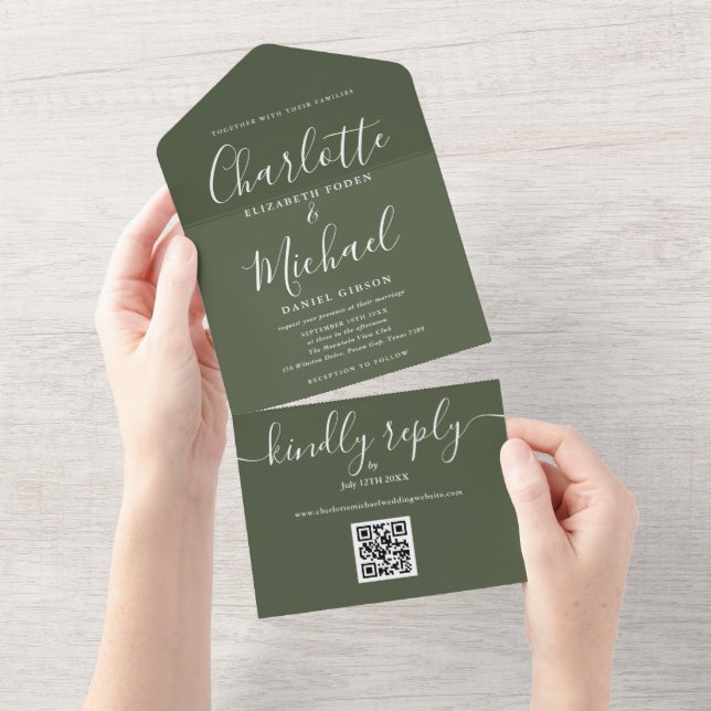 Casamento Minimalista Código QR Verde Oliva (Tearaway)