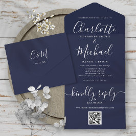 Casamento Minimalista com Código QR Azul-Marinho