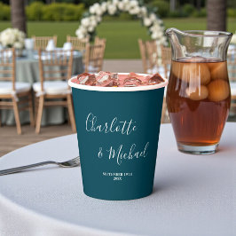 Casamento Minimalista com Letra Elegante Azul Escu