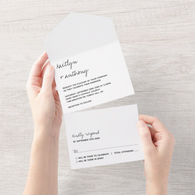 Casamento Minimalista com Letra Moderna em Preto e (Aba destacável)