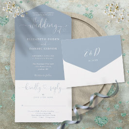 Casamento Minimalista Corações em Script Azul Empo