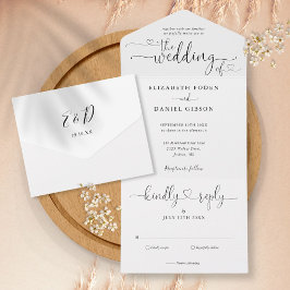 Casamento Minimalista Corações em Script Preto e B