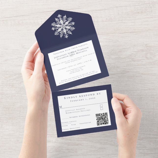 Casamento Minimalista de Floco de Neve | Azul Mari (Aba destacável)