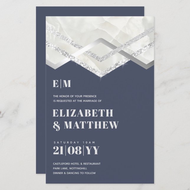 Casamento Minimalista de Silver Azul Dusty DECO (Frente/Verso)