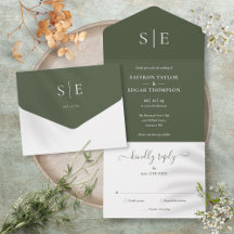 Casamento Minimalista Elegante Monograma Verde Oli