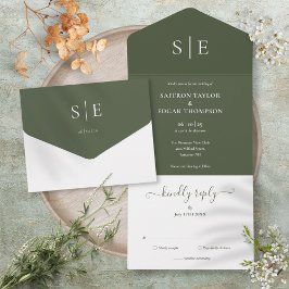 Casamento Minimalista Elegante Monograma Verde Oli