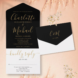 Casamento Minimalista Elegante Preto e Dourado 