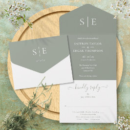Casamento Minimalista Elegante Verde Sage Monogram