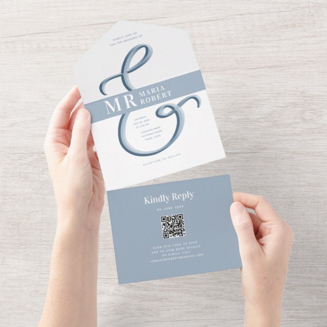 Casamento Minimalista em Azul Empoeirado (Aba destacável)