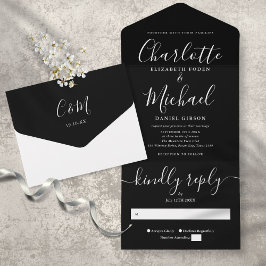 Casamento Minimalista Moderno Preto e Branco Scrip