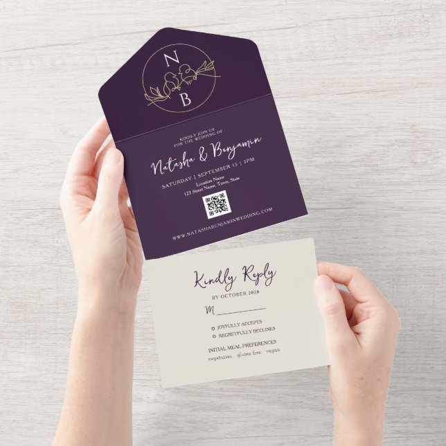 Casamento Minimalista Moderno Roxo (Aba destacável)