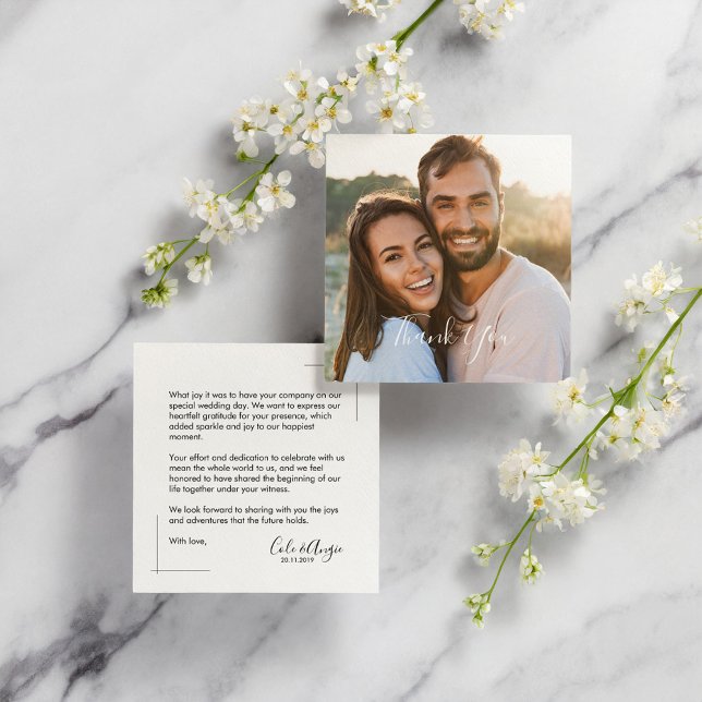 Casamento Minimalista Obrigado Cartões com Foto (Minimalist Wedding Thank You Cards with Photo)