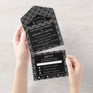 Casamento Minimalista RSVP Único Padrão Preto