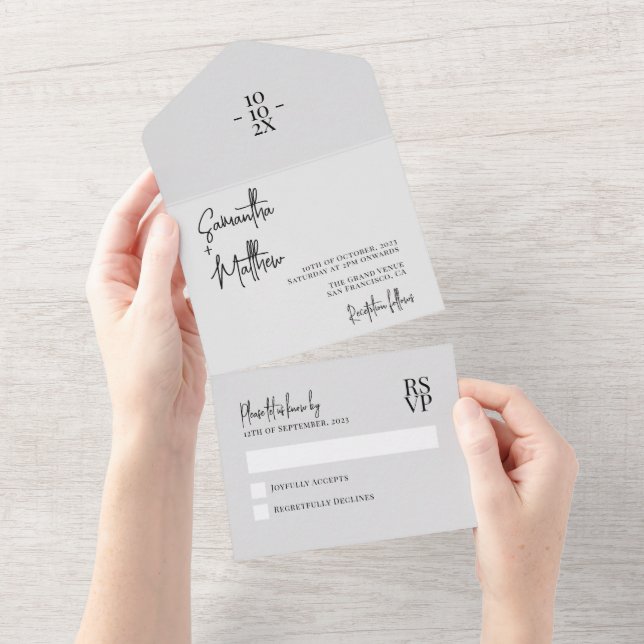 Casamento Minimalista Rústico Cinza Claro Simples (Aba destacável)