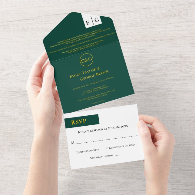 Casamento Mínimo de Emerald Green Dourado Monogram (Tearaway)