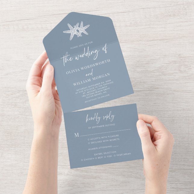 Casamento Mínimo de Peixe de Estrelas Dusty Blue B (Aba destacável)