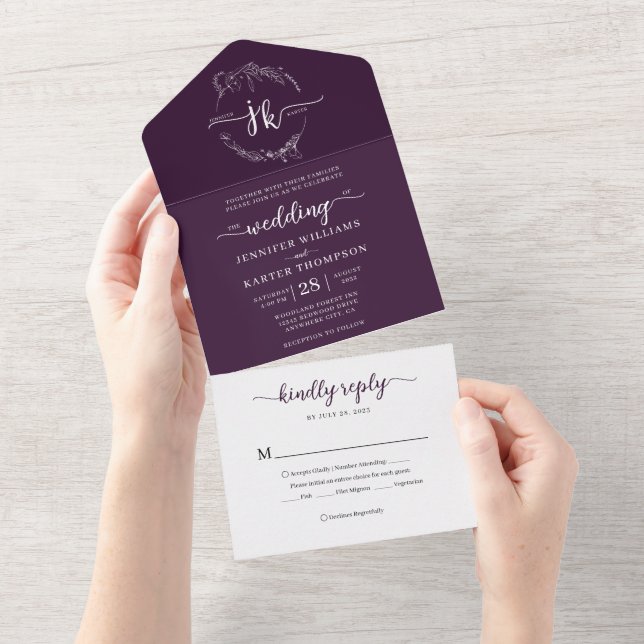 Casamento Mínimo de Violeta Floral Monograma (Aba destacável)
