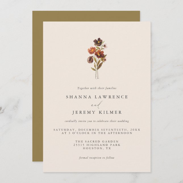 Casamento Mínimo Elegante Floral Rustico | Convite (Frente/Verso)