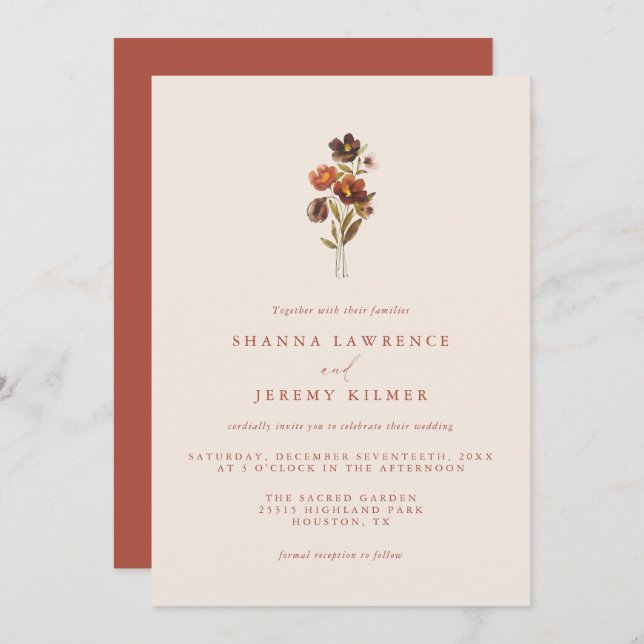 Casamento Mínimo Elegante Floral Rustico | Convite (Frente/Verso)