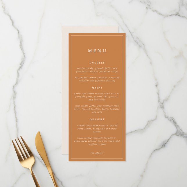 Casamento Mínimo Elegante Floral Rustico | Menu (Frente/Verso In Situ)