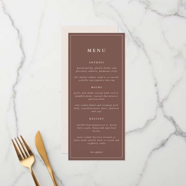 Casamento Mínimo Elegante Floral Rustico | Menu (Frente/Verso In Situ)