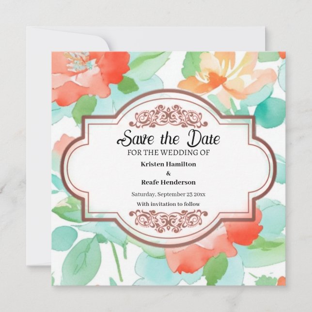 Casamento Mínimo Floral Salvar O Cartão De Data (Frente)