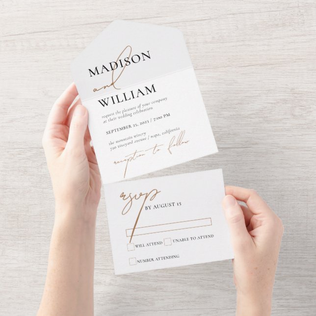 Casamento Mínimo Moderno Branco e Branco (Aba destacável)