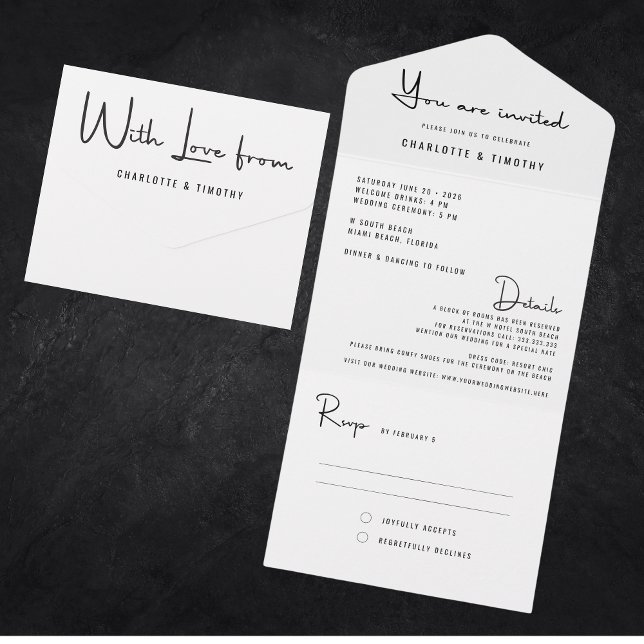 Casamento Mínimo Moderno de Script Branco Preto (Criador carregado)